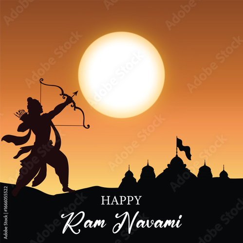 Vector illustration of Happy Ram Navami social media feed template written in Hindi text means happy ram navami