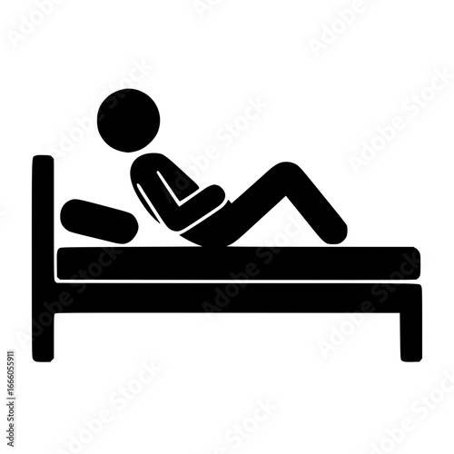 Stickman Lying on Bed with Stomach Pain SVG Clip Art