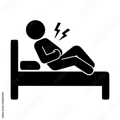 Stickman Lying on Bed with Stomach Pain SVG Clip Art