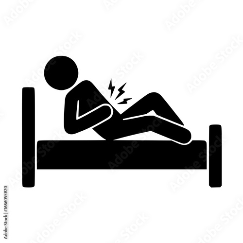 Stickman Lying on Bed with Stomach Pain SVG Clip Art