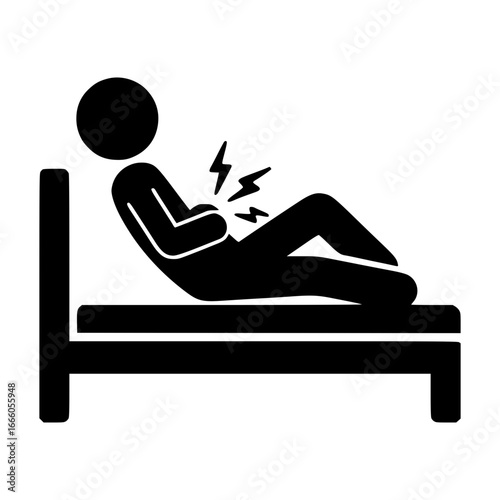 Stickman Lying on Bed with Stomach Pain SVG Clip Art