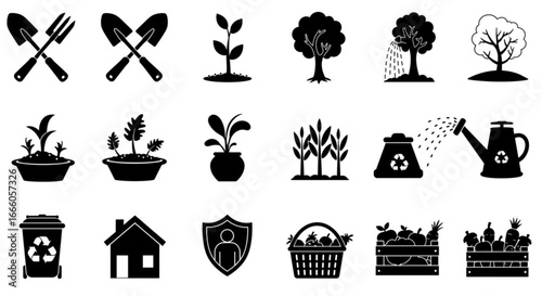 Collection of gardening and farming icons