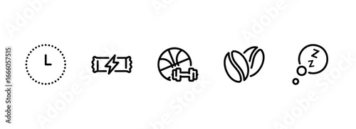 Set of outline icons for daily routine, energy, and wellness concepts