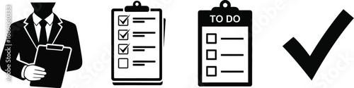 Business planning and task management icons for success, efficiency, and productivity