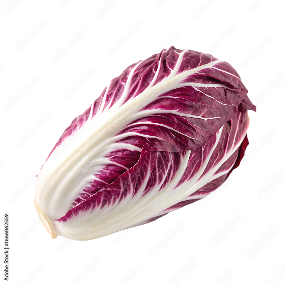 Obraz premium A single fresh head of radicchio red chicory isolated on a transparent background png
