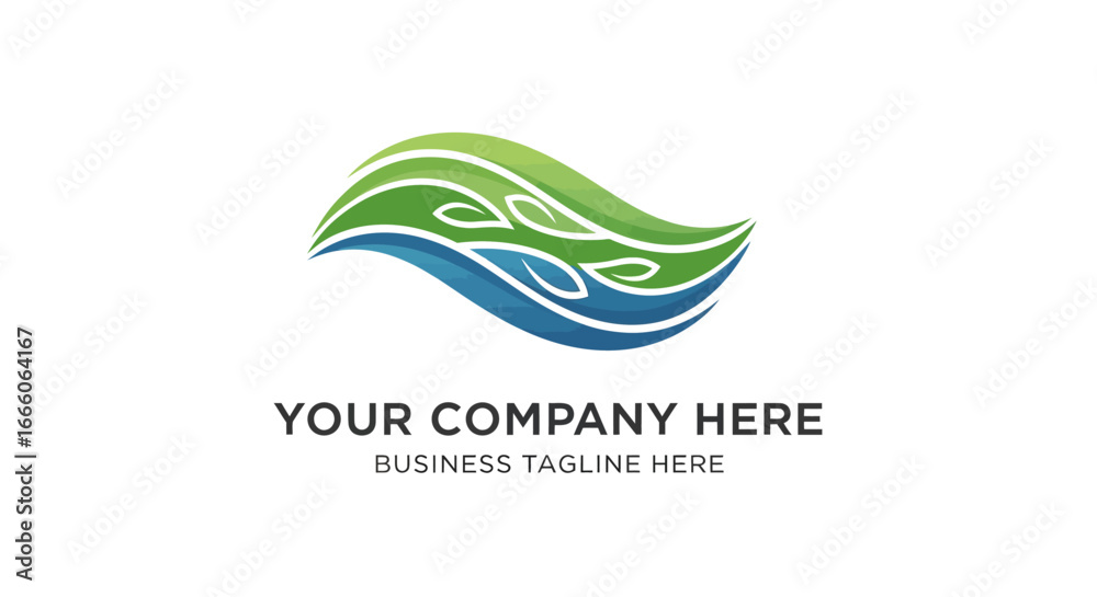 Fototapeta premium Abstract Green and Blue Wave Logo with Leaf Accents