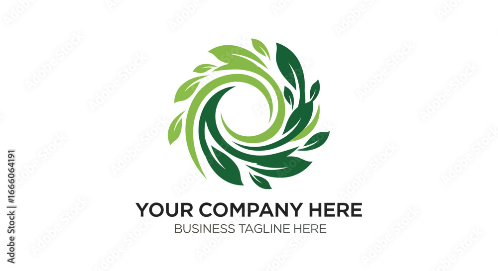 Obraz premium Abstract Green Leaf Swirl Logo Design, Eco-Friendly, Nature Inspired, Circular Emblem
