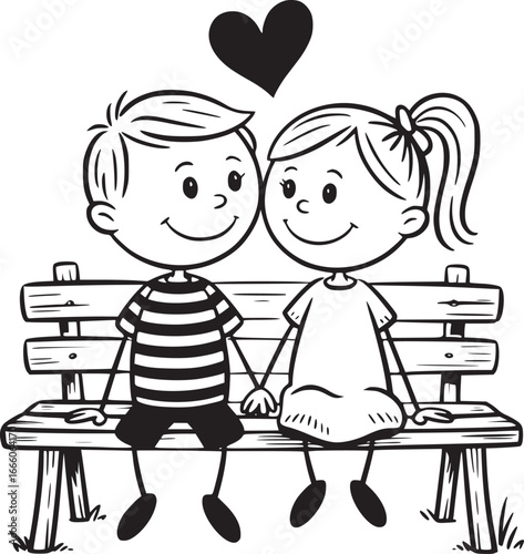 Love's Serenade: A charming depiction of two figures holding hands, embracing the simplicity and sweetness of early romance under a symbol of love. 
