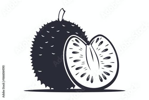 Jackfruit Cut Piece with Sharp Outer Skin on White