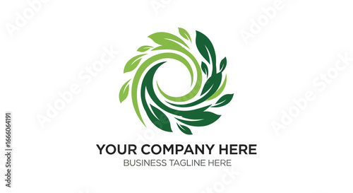 Abstract Green Leaf Swirl Logo Design, Eco-Friendly, Nature Inspired, Circular Emblem