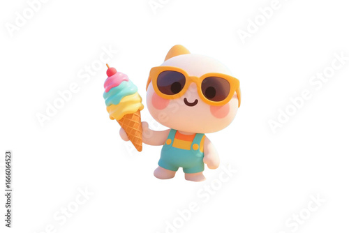 Cute cartoon beach elements (ice cream, sunglasses, flip-flops).