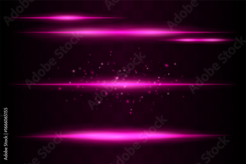 Shining set. Bright glowing beams combined with floating light particles. Central cluster highlights energy dispersion and soft motion on transparent background.