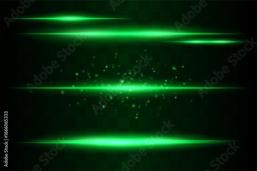 Shining set. Bright glowing beams combined with floating light particles. Central cluster highlights energy dispersion and soft motion on transparent background.