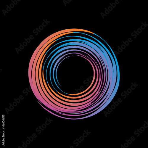 Vector background of rotating elliptical 3D shapes, consisting of a pattern of squares and wavy lines with colorful gradations.	
