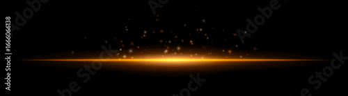 Horizontal light beam with scattered particles rising upward. Bright center with smooth radial glow and dispersed floating elements above.