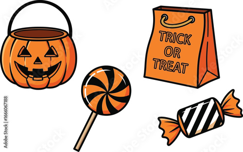 Spooky Halloween treats trick or treat bag lollipop and candy collection