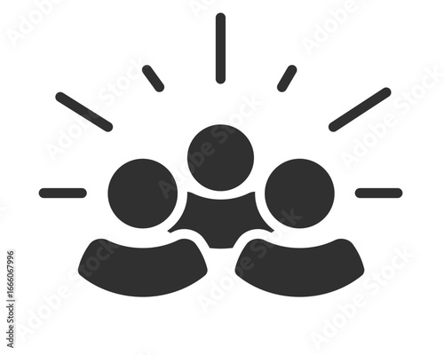 People happy excited icon solid bold shining vector graphic illustration, holy sacred saintly human silhouette shape pictogram simple, team unity with active glow sparkle energy sign symbol