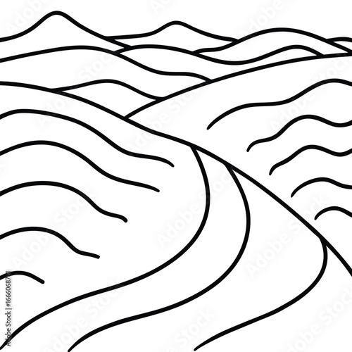 Sand dunes valley coloring page vector line art illustration design