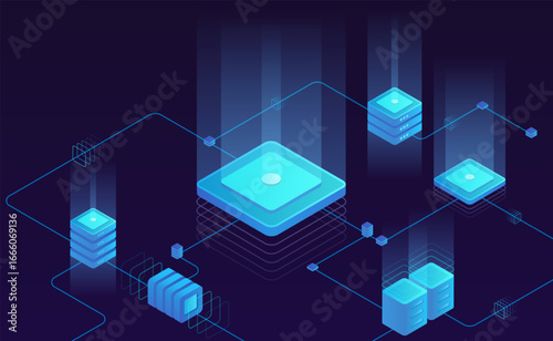 Blockchain for storing and transmitting information. Vector illustration. Sketch for creativity.