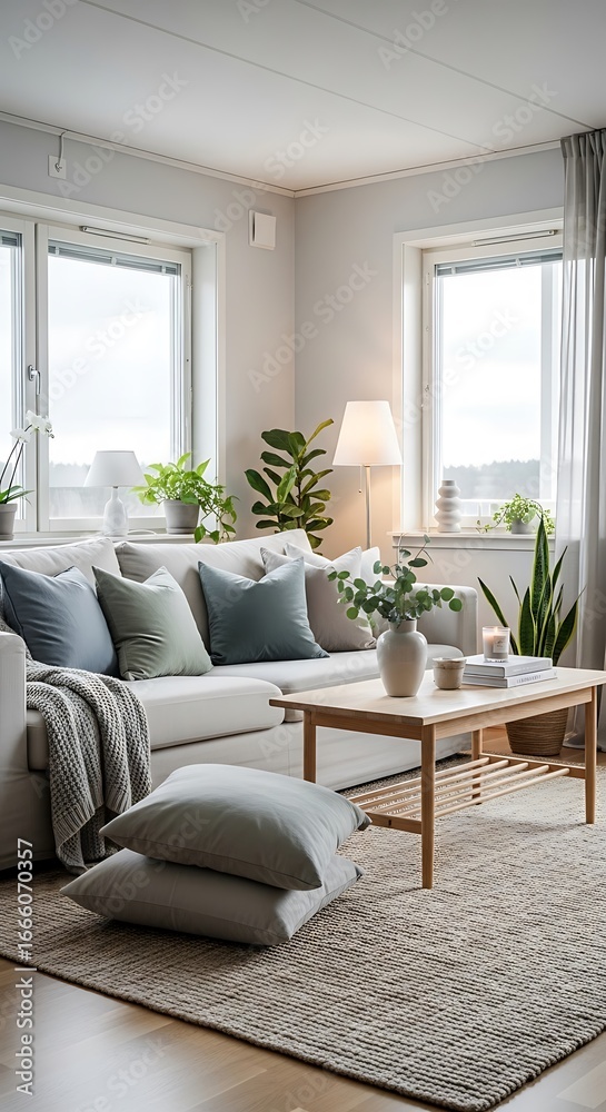 Naklejka premium Modern, cozy living room with plants