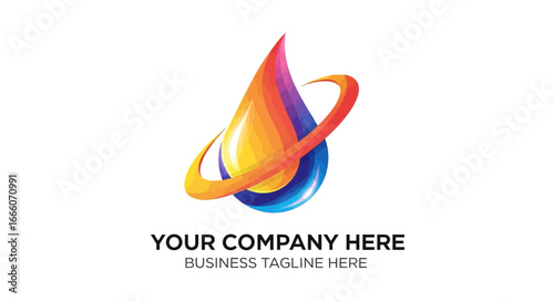 Colorful Abstract Water Drop Logo with Swirling Orange Ring