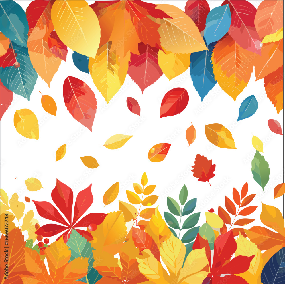 Obraz premium Autumn abstract colorful Background. Fall season and Thanksgiving theme. Editable vector templates with leaves and geometric pattern. Nature elements for poster, banner, cover, card, Sale, advertising