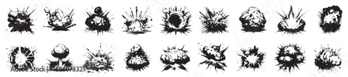 Collection of explosion effects creating a dramatic atmosphere. Vector set