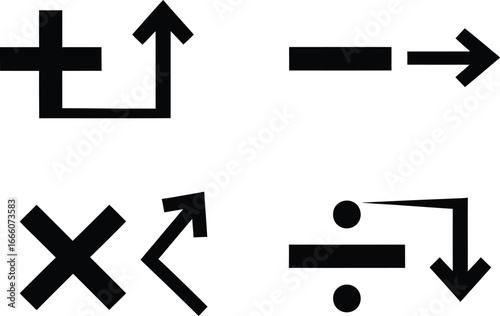 Math operations symbols illustrated for educational content or design projects, plus, minus, divide, multiply