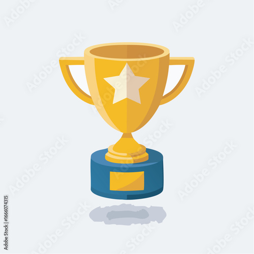 Golden trophy shining brightly on blue pedestal symbolizing achievement and success in competitive environment, conveying a sense of victory and recognition.