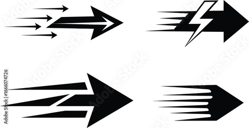 Dynamic arrow symbols convey speed, power, and forward motion for modern business or technology designs