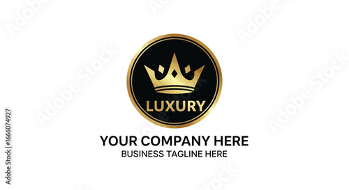 Elegant Gold Crown Emblem with "Luxury" Text and Company Placeholder