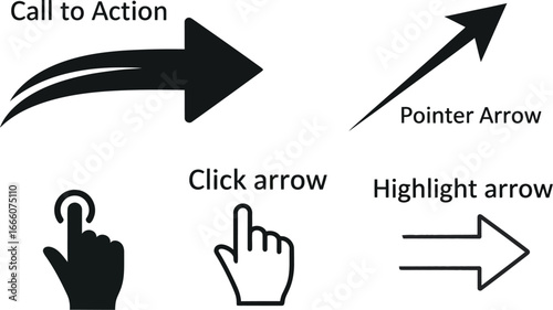 Enhance your designs with this modern arrow and click icon set for call to actions and pointers