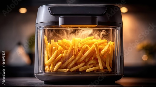 Wallpaper Mural Golden french fries cooking inside a modern, black air fryer. Torontodigital.ca