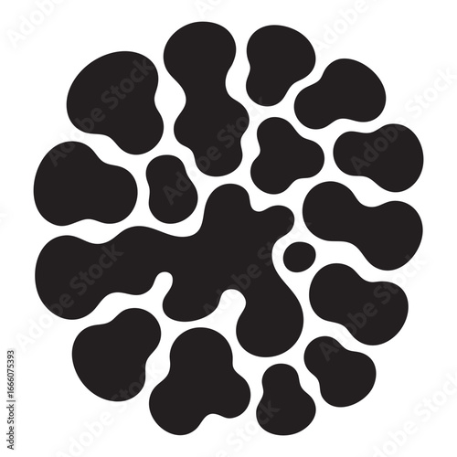 Organic Silhouette Pattern Featuring Irregular Blobs And Amoeba Shapes Dense Central Cluster Solid Black On White Background With Outer Margin