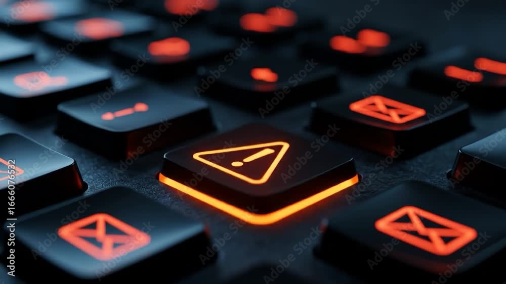 Illuminated keyboard buttons with alert and email icons technology close up