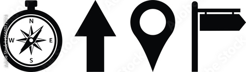 Navigate your journey with compass, map pin, arrow, and signpost icons for direction and location