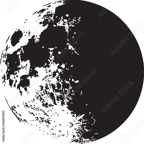 Lunar Majesty: A striking grayscale depiction of the moon, showcasing its textured surface and shadowed landscape, offers a captivating exploration of celestial beauty and astronomical wonder.