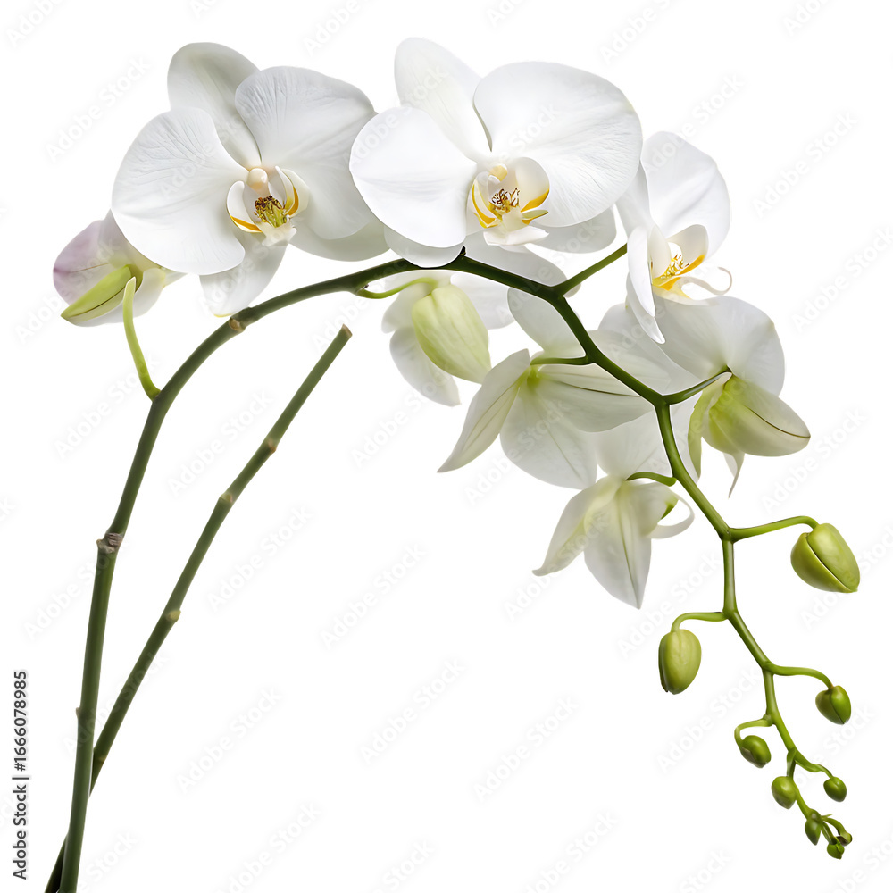 Obraz premium A single elegant white orchid flower in bloom isolated on a transparent background png