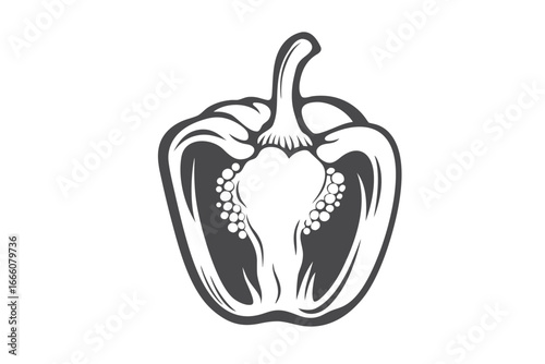 Two Whole Peppers and One Half Pepper on White Background
