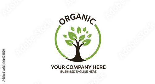 Green Organic Tree Logo with Circular Emblem and Text Placeholder
