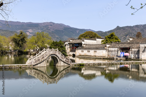 Hongcun ancient village in Anhui China was well designed with comprehensive water system was listed as Unesco World Heritage Site in 2000