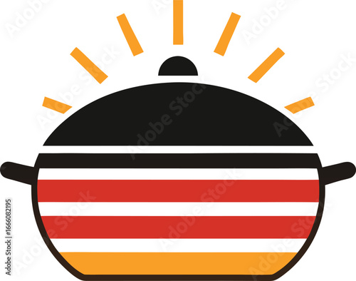a casserole pan silhouette on retro stripe sun on .eps
