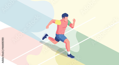 Isometric Illustration of a Running Athlete in Sportswear