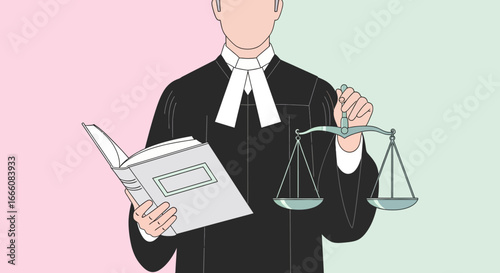 Lawyer in Black Robe Holding Law Book and Scales of Justice