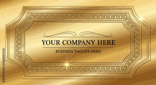 Luxurious golden plaque with an ornate, intricately carved border and a brushed metal finish.