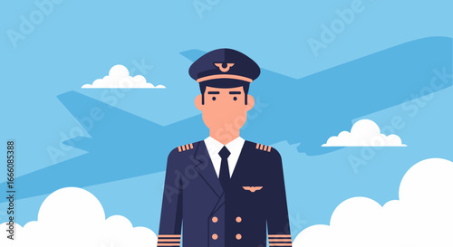 Male Pilot in Uniform, Flat Design Illustration