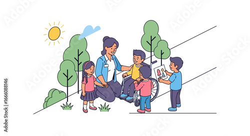 Park Playdate with Teacher and Children in Wheelchair