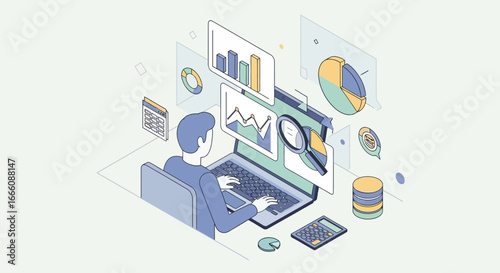 Person analyzing financial data with charts and graphs on laptop