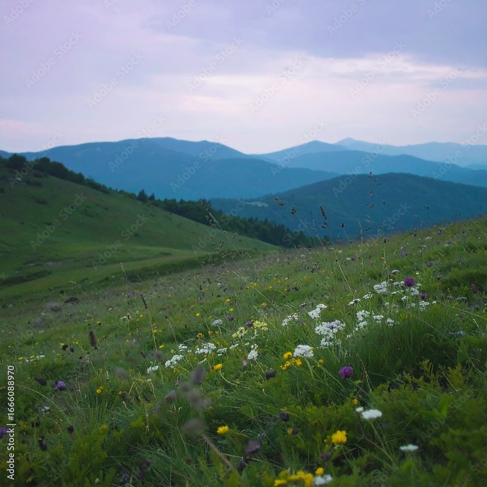 Fototapeta premium mountain landscape with flowers