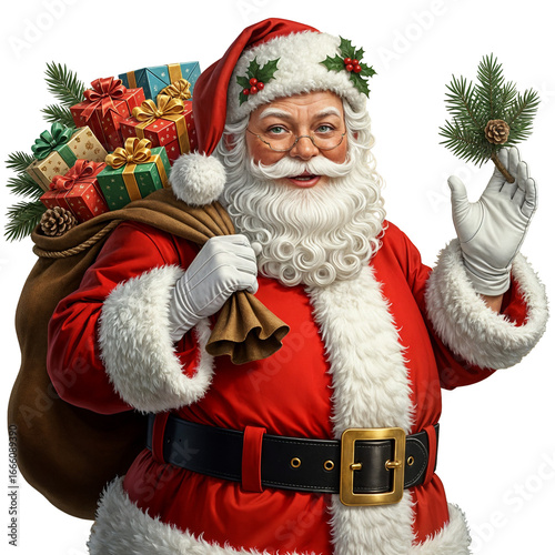 : Santa Claus with Sack of Gifts - Jolly Christmas Surprised Gift-Giver